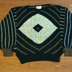 Vintage 80's Geometric Adolfo Batwing Sweater Large